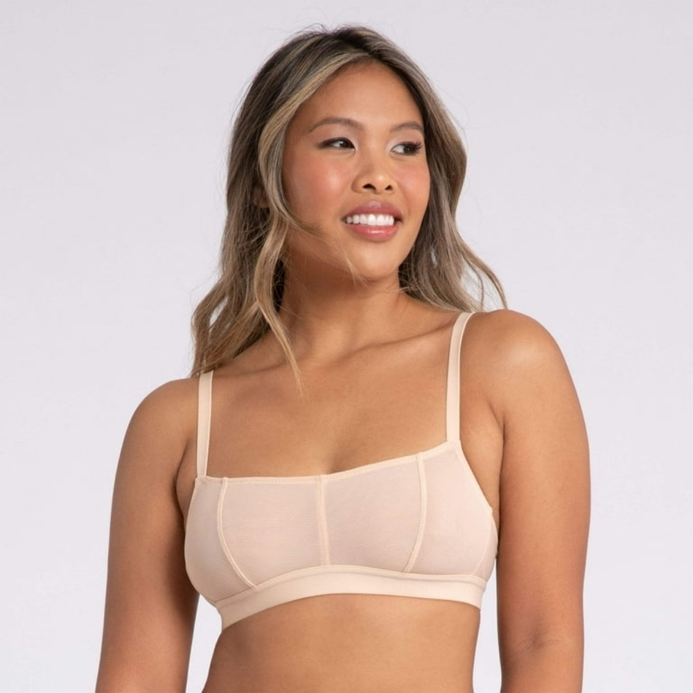 All.You. LIVELY Women's Stripe Mesh Bralette - Toasted Almond - Size Large